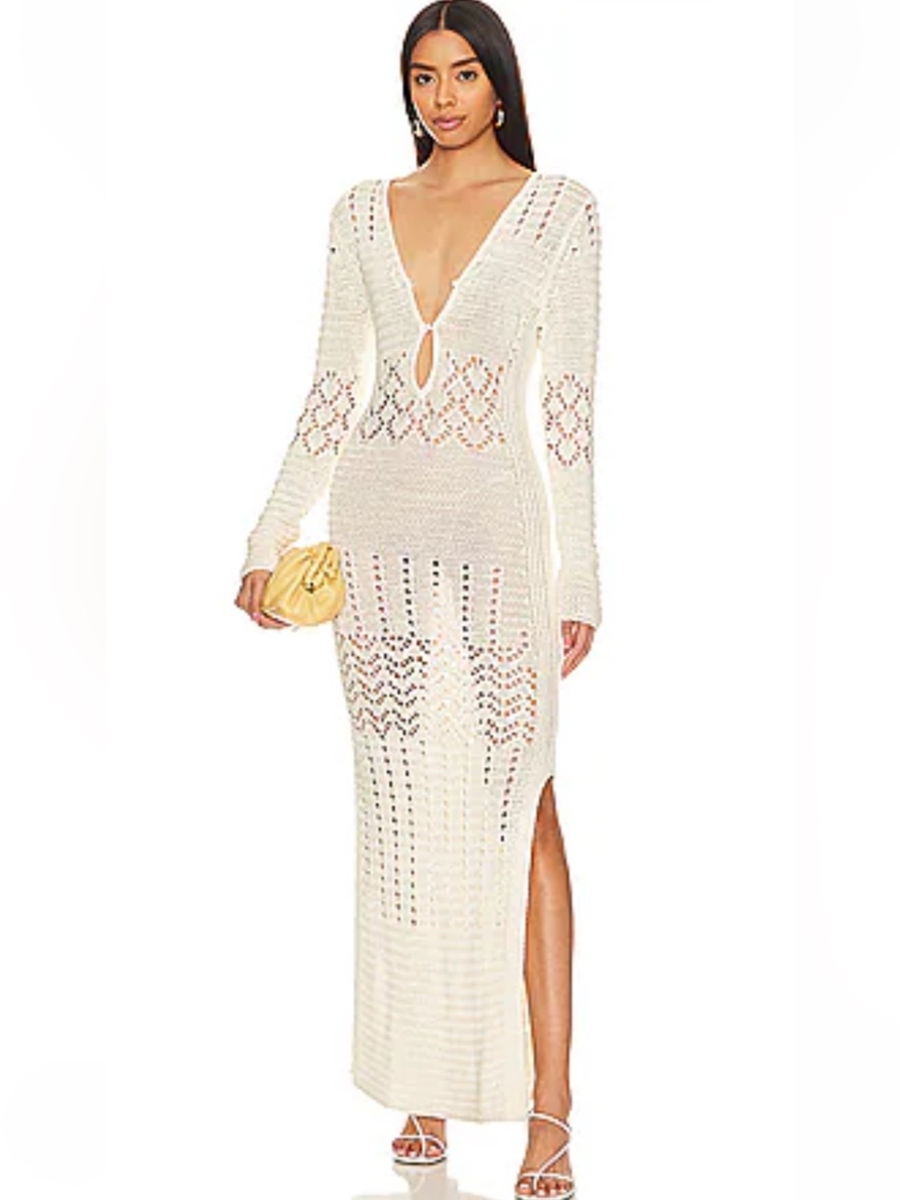 Solid & Striped Lucinda Elegant Long Sleeve Cream Crochet Maxi Dress cover up XL